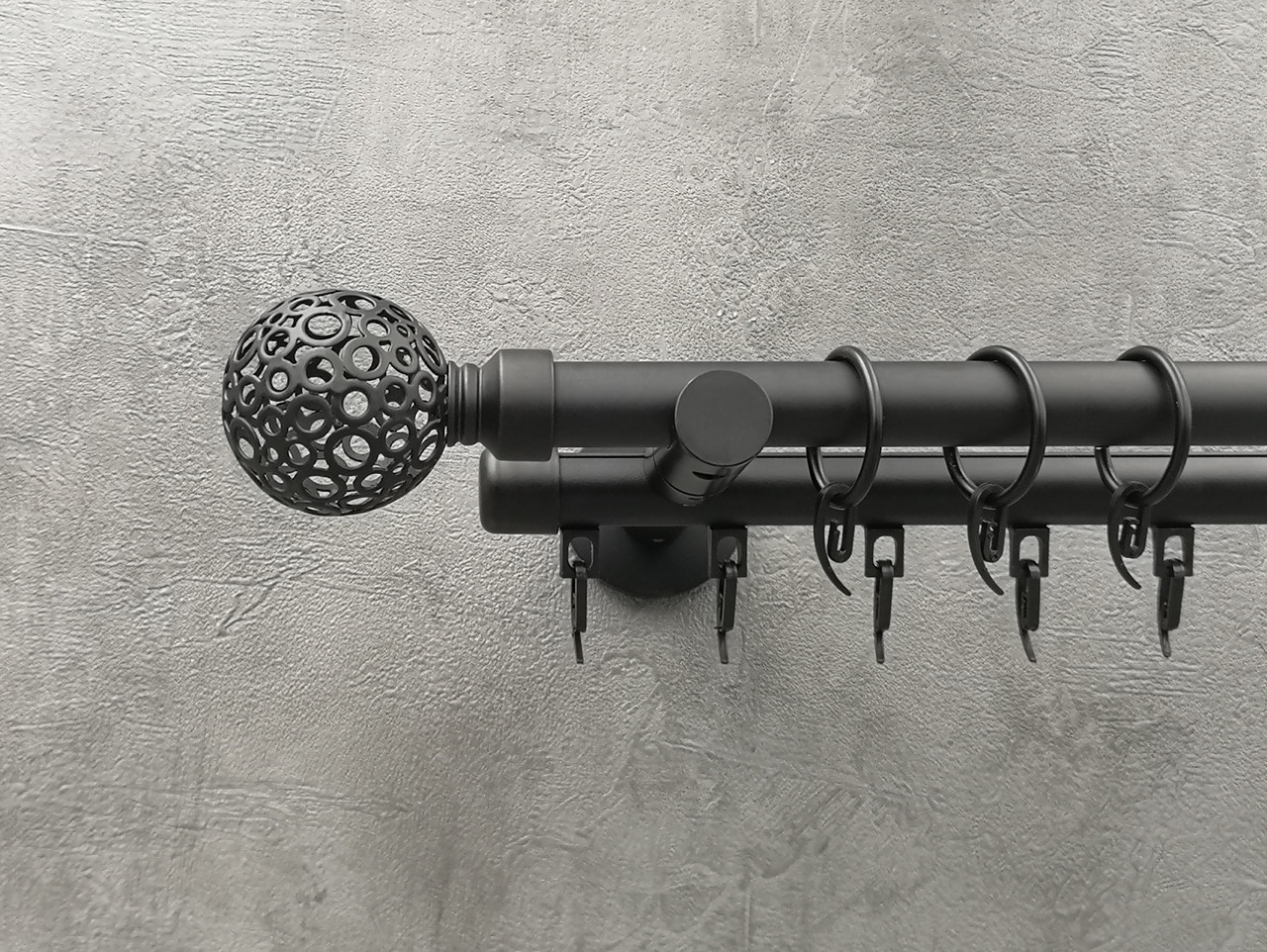 Карниз Quadrum Савона 240 см подвійний чорний матовий універсальний 19/19 мм гладка/імпресійна (кільця з гачками), фото 1