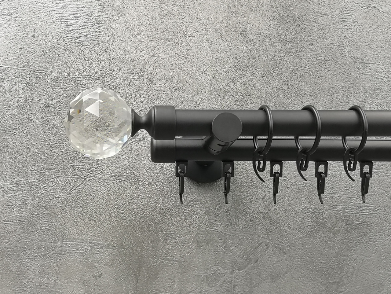 Карниз Quadrum Люмієра 200 см подвійний чорний матовий універсальний 19/19 мм гладка/імпресійна (кільця з гачками), фото 1