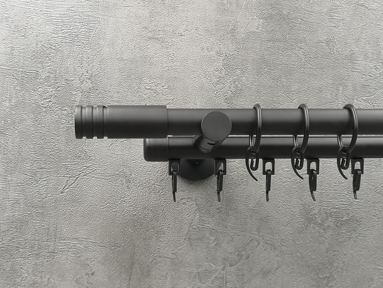 Карниз Quadrum Модуло 160 см подвійний чорний матовий універсальний 19/19 мм гладка/імпресійна (кільця з гачками), фото 1