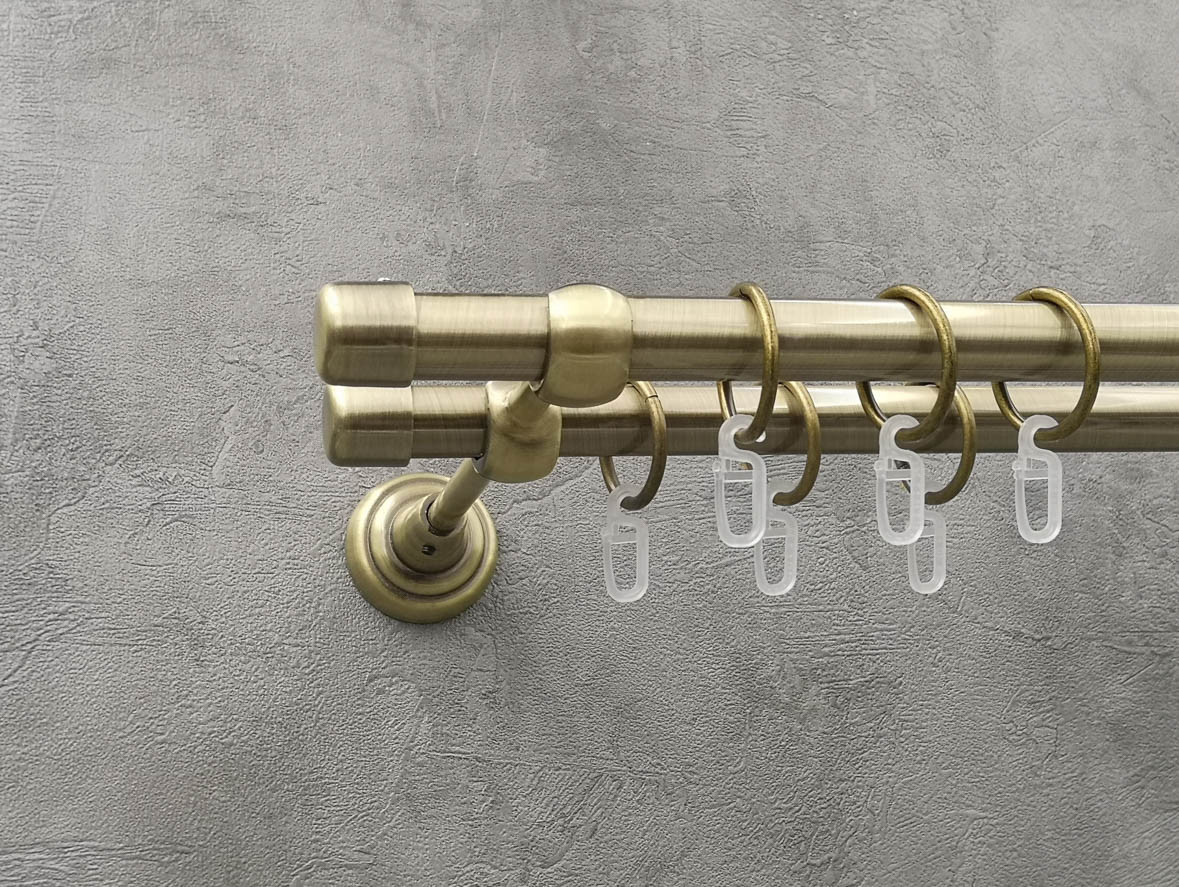 Карниз Quadrum Заглушка 200 см подвійний антик відкритий 19/19 мм гладка (кільця з гачками), фото 1