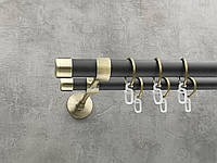 Карниз Quadrum Заглушка 300 см двойной антик/черный матовый модерн 25 мм гладкая (кольца с крючками)