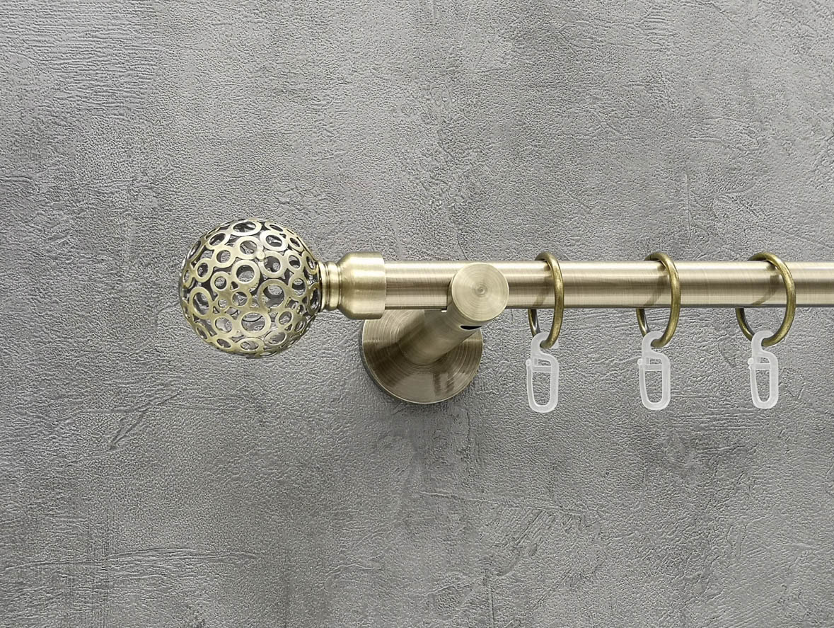 Карниз Quadrum Савона 240 см одинарний антик універсальний 19 мм гладка (кільця з гачками), фото 1