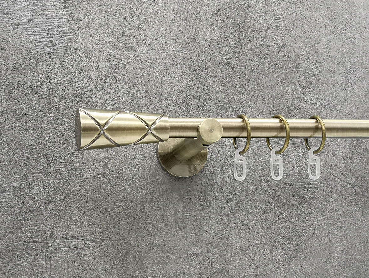 Карниз Quadrum Конус 160 см одинарний антик універсальний 19 мм гладка (кільця з гачками), фото 1