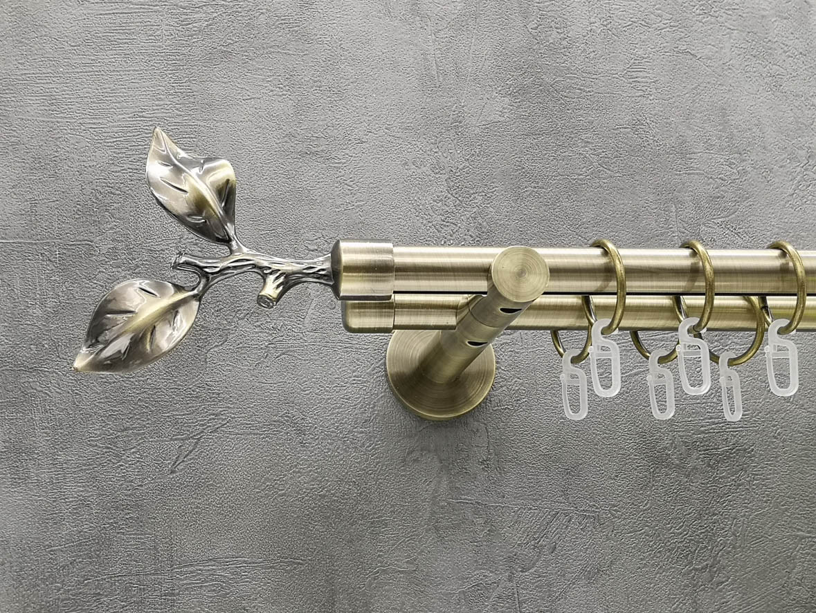 Карниз Quadrum Лист рози 300 см подвійний антик універсальний 19/19 мм гладка (кільця з гачками), фото 1