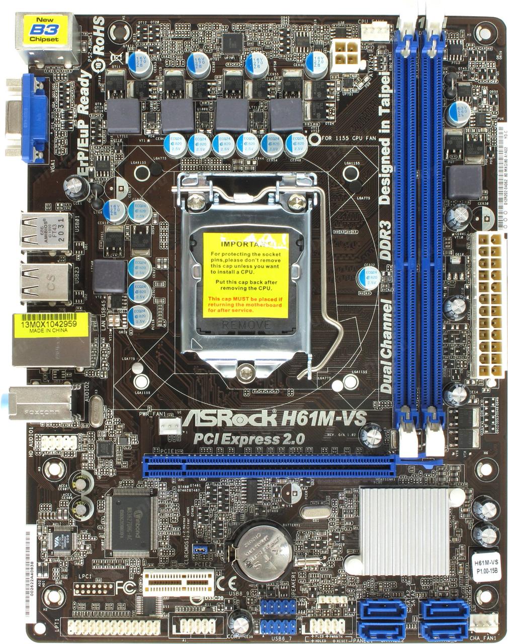 Материнська ПЛАТА s1155 ASROCK H61M-VS на DDR3 з ПІДТРИМКОЮ Core- i7,i5,i3 3-го ПОКОЛЕННЯ! LGA1155
