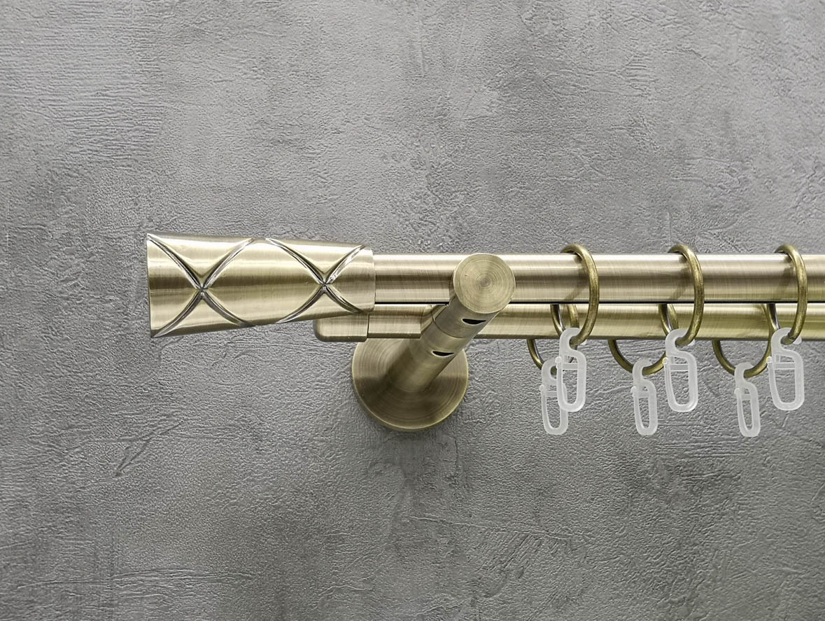 Карниз Quadrum Конус 300 см подвійний антик універсальний 19/19 мм гладка (кільця з гачками), фото 1