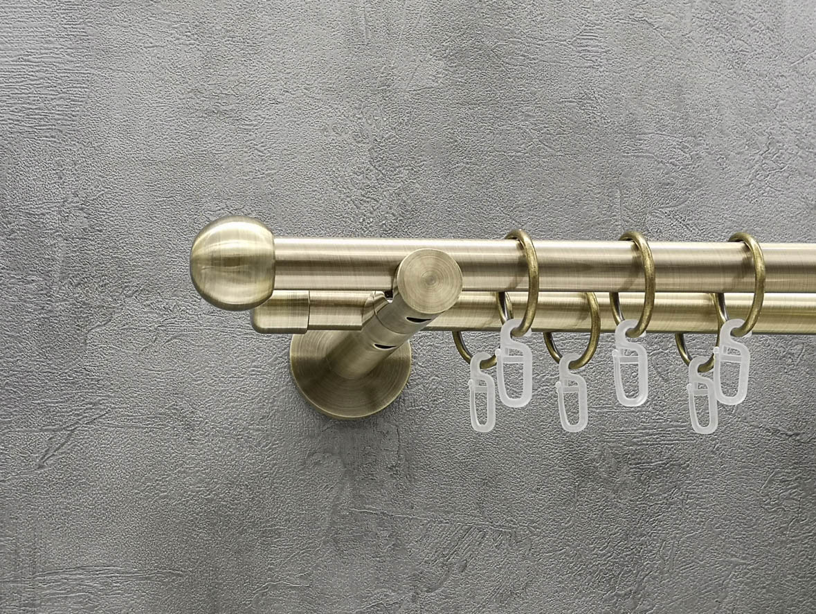 Карниз Quadrum Болонь 160 см подвійний антик універсальний 19/19 мм гладка (кільця з гачками), фото 1