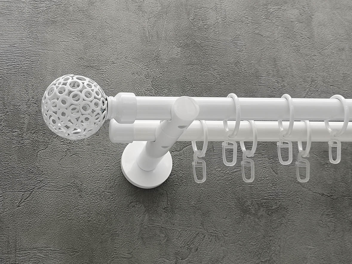 Карниз Quadrum Савона 200 см подвійний білий універсальний 19/19 мм гладка (кільця з гачками), фото 1