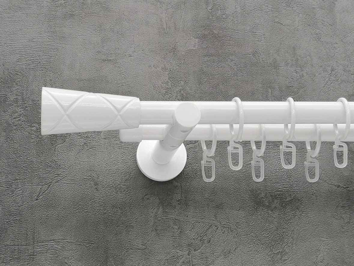 Карниз Quadrum Конус 160 см подвійний білий універсальний 19/19 мм гладка (кільця з гачками), фото 1