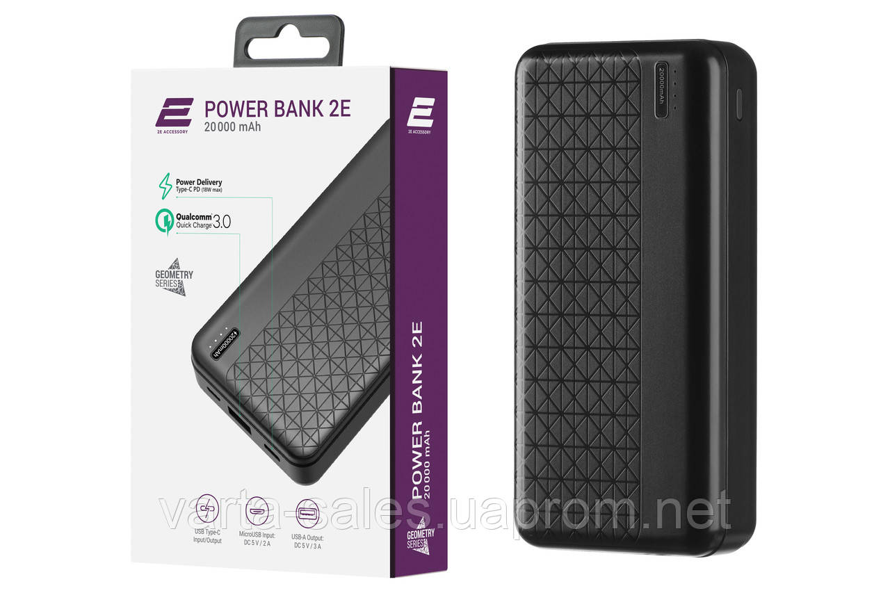 Портативное зарядное устройство 20000mAh, Geometry, PD+QC 3.0 18W, black - фото 1 - id-p1578795654