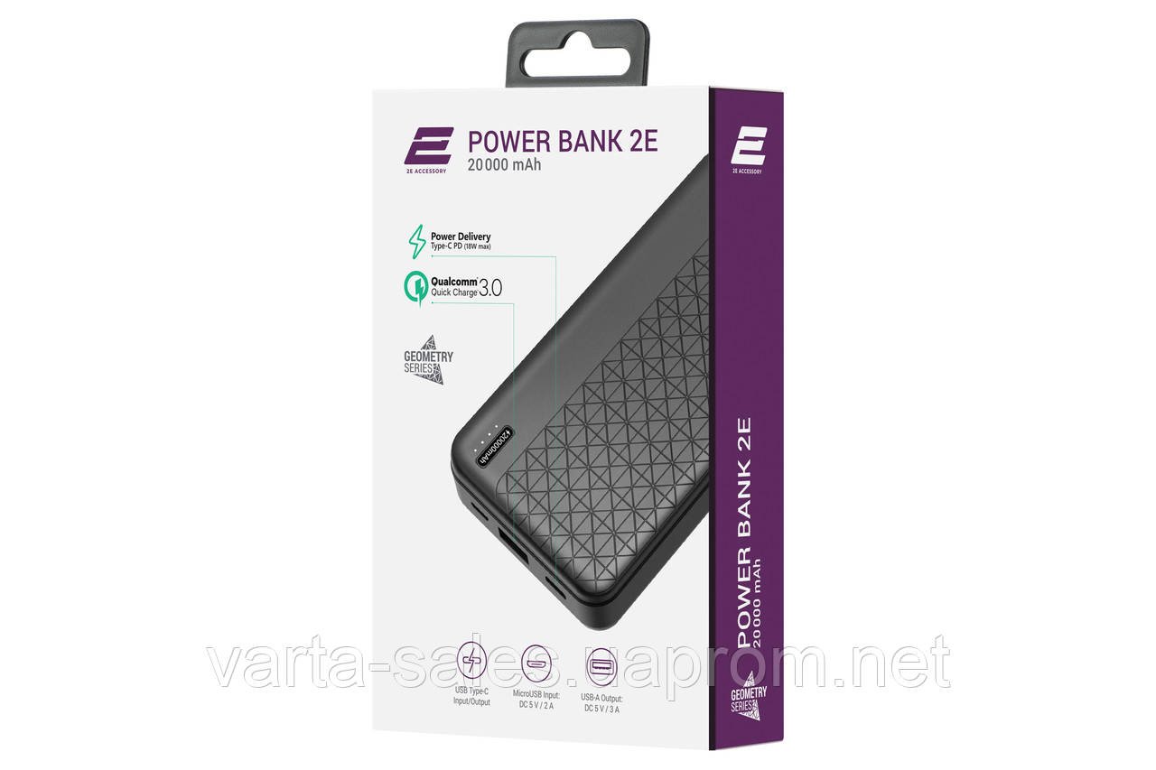 Портативное зарядное устройство 20000mAh, Geometry, PD+QC 3.0 18W, black - фото 2 - id-p1578795654