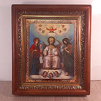Икона Иисус Христос Царь Славы, лик 15х18 см, в коричневом прямом деревянном киоте