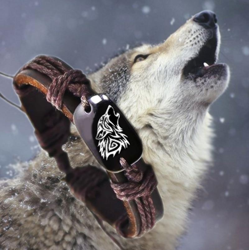 Чоловічий шкіряний регульований браслет з логотипом Волка 17.2*1.22 см HOMOD Коричневий