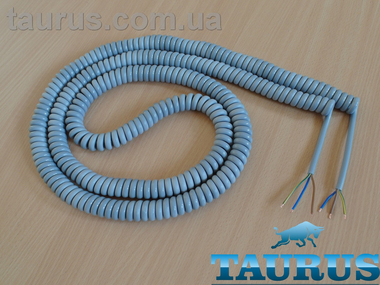 Кабель спіральний сірий довгий ThermoPusle Gray Extra Long 2 м/розтяг до 12 м. Мідь. 3х0.75; до 2000W, фото 1