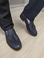 Туфли-лоферы мужские из тёмно-синей кожи