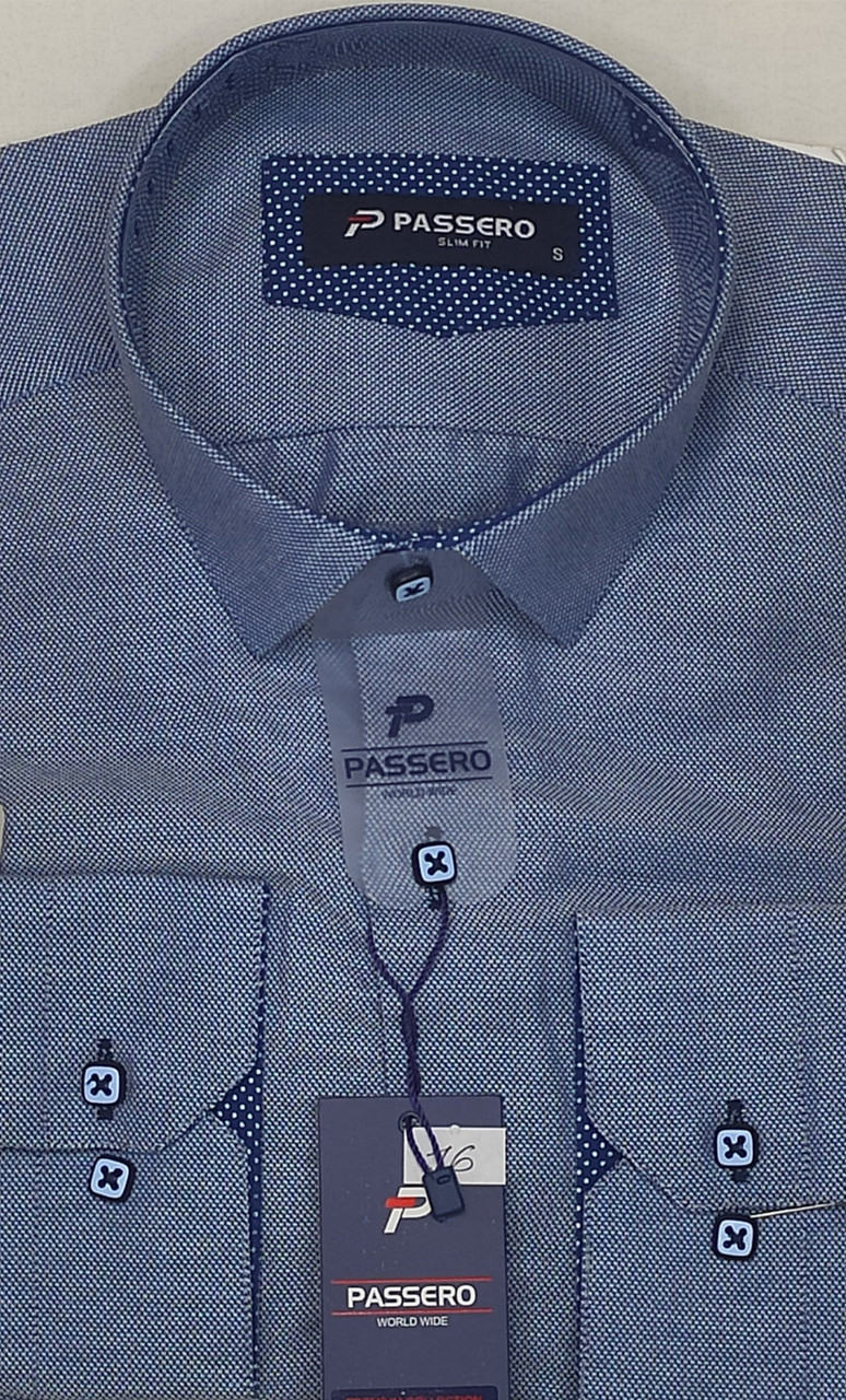 Сорочка чоловіча Passero vd-0016 сіро блакитна приталена однотонна Туреччина ошатна S