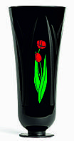 Ваза пластиковая РД-ПЛАСТ поминальная с декором "Тюльпан", для камня, тёмно-зелёная