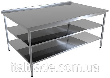 Стіл виробничий з нержавіючої сталі з бортом і двома нижніми полицями, фото 1
