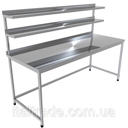 Стіл виробничий з нержавіючої сталі з бортом і двома верхніми полицями, фото 1