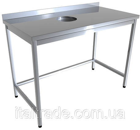 Стіл виробничий з нержавіючої сталі з бортом та отвором для харчових відходів, фото 1