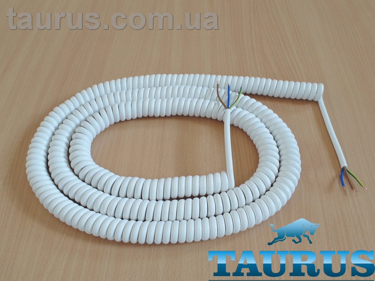 Кабель спіральний білий довгий ThermoPulse White Extra Long 2 м/розтяг до 12 м. Медь 3х0.75; до 2000W, фото 1