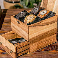Коробка для часов с деревянной крышкой на 4 отделения с ящиком EB-2.5
