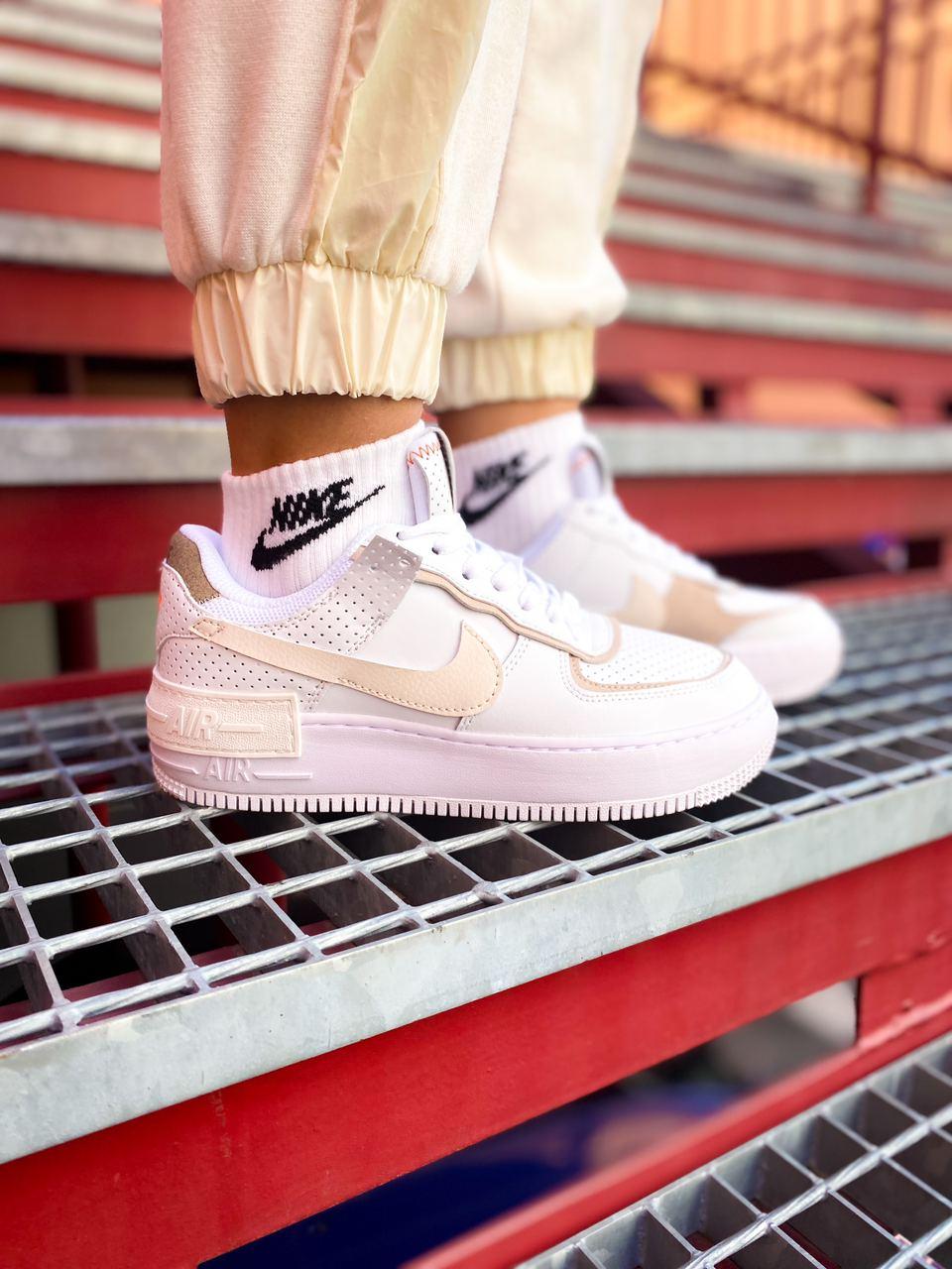 Жіночі кросівки Nike Air Force Shadow "WHITE/SAIL-STONE-ATOMIC PINK"| Найк Аір Форс Шадов