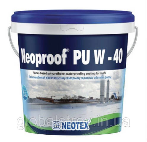 Поліуретанова однокомпонентна мастика УФ стійка без розчинників Neoproof PU W-40 ведро 13 кг біла