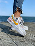Жіночі кросівки Nike Air Force Shadow White/Grey/Orange | Найк Аір Форс Шадов Білі Сірі, фото 3