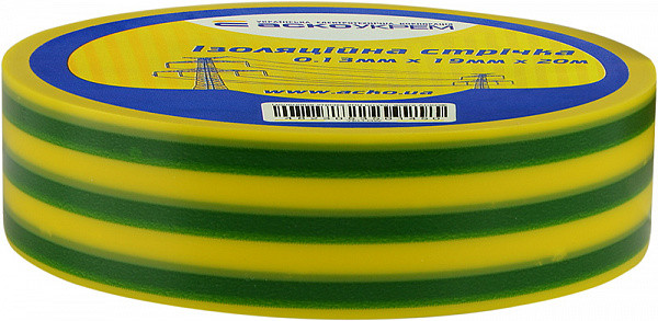 Ізострічка 0,13 мм*19мм/20м Жовто-зелена одностроння ПВХ АСКО-УКРЕМ, фото 1