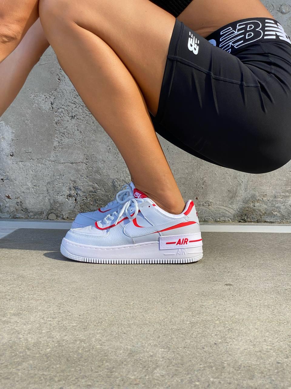 Жіночі кросівки Nike Air Force Shadow White Red| Найк Аір Форс Шадов Білі Червоні