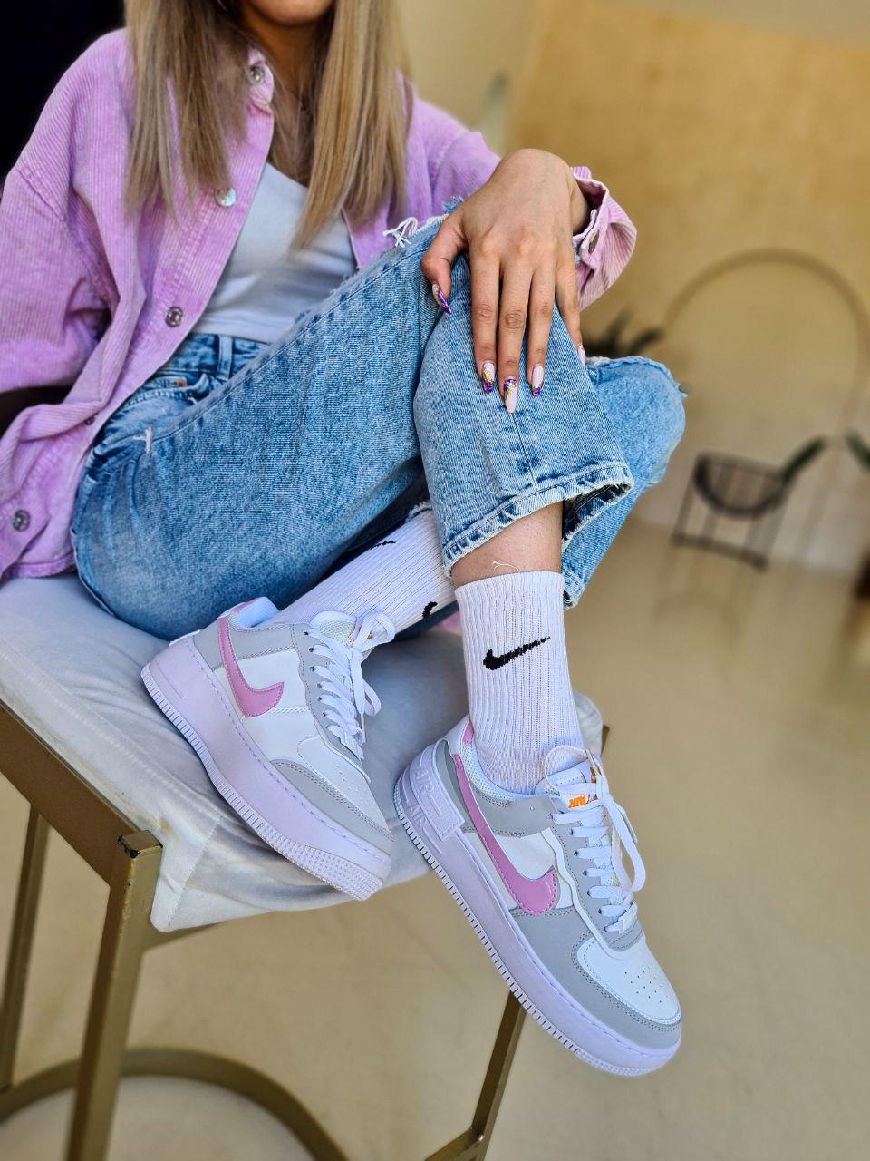 Жіночі кросівки Nike Air Force Shadow White Pink | Найк Аір Форс Шадов Білі Розові