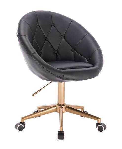 Перукарське крісло на пневматиці НС8516К чорний на золотій основі, гудзики