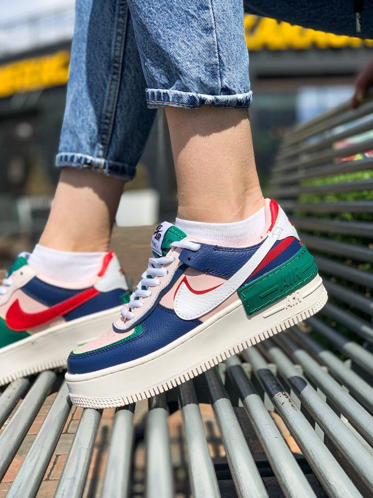 Жіночі кросівки Nike Air Force Shadow Pink Blue | Найк Аір Форс Шадов Розові Білі