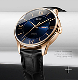 Гарний годинник класичний чоловічий на шкіряному ремінці, Чоловічий круглий наручний годинник, фото 8