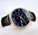 Гарний годинник класичний чоловічий на шкіряному ремінці, Чоловічий круглий наручний годинник, фото 4