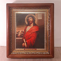 Икона Иисус Христос в терновом венце, лик 15х18 см, в коричневом прямом деревянном киоте