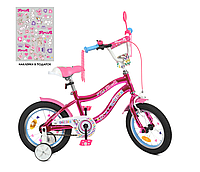 Двухколесный детский велосипед 14 дюймов PROFI Y14242S Unicorn с дополнительными колесами / SHINE малиновый **
