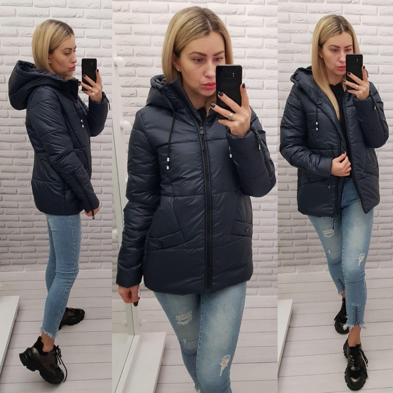Куртка жіночої з капюшоном, ар.416, темно -синій / синій / темно-синього кольору