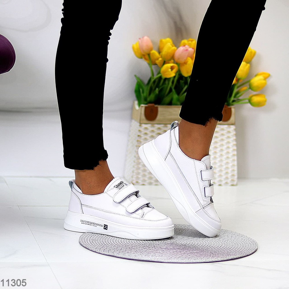 Белые кожаные женские кроссовки кеды на липучках, кеды Mary 36-41р код 11305 - фото 2 - id-p1579003251