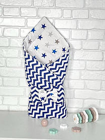 Двосторонній конверт – ковдра весна/осінь для урочистої виписки та прогулянок Хвиля Lari Синій з білим