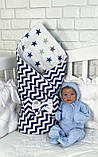 Двосторонній конверт – ковдра весна/осінь для урочистої виписки та прогулянок Хвиля Lari Синій з білим, фото 3