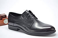 Мужские классические кожаные туфли черные с бордовым IKOS 34169