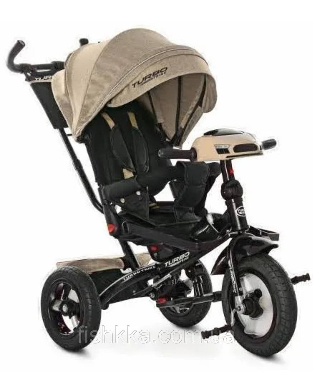 Дитячий триколісний велосипед Turbo trike M 4060HA-7L,кол.гума (12/10), USB/BT,світ, пульт, бежевий