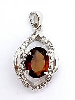 Кулон з коричневим та білим цирконом. Родій. Довжина: 23 мм