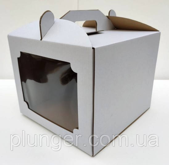 Коробка картонна для торта 30 см х 30 см х 30 см, Біла з вікном (30Т)