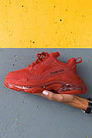 Женские кроссовки Balenciaga Triple S Clear Sole Red красные повседневные осень весна баленсиага