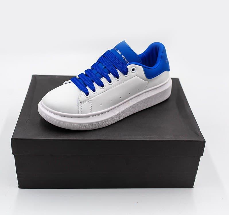 Кросівки жіночі Alexander McQueen White Blue білі з синім кеди маквин шкіряні повсякденні демісезонні