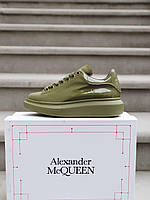 Женские кроссовки Alexander McQueen Olive Patent кожаные маквин оливковый лаковые повседневные демисезонные