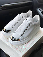 Женские кроссовки Alexander McQueen White Metal белые кеды маквин кожаные повседневные демисезонные